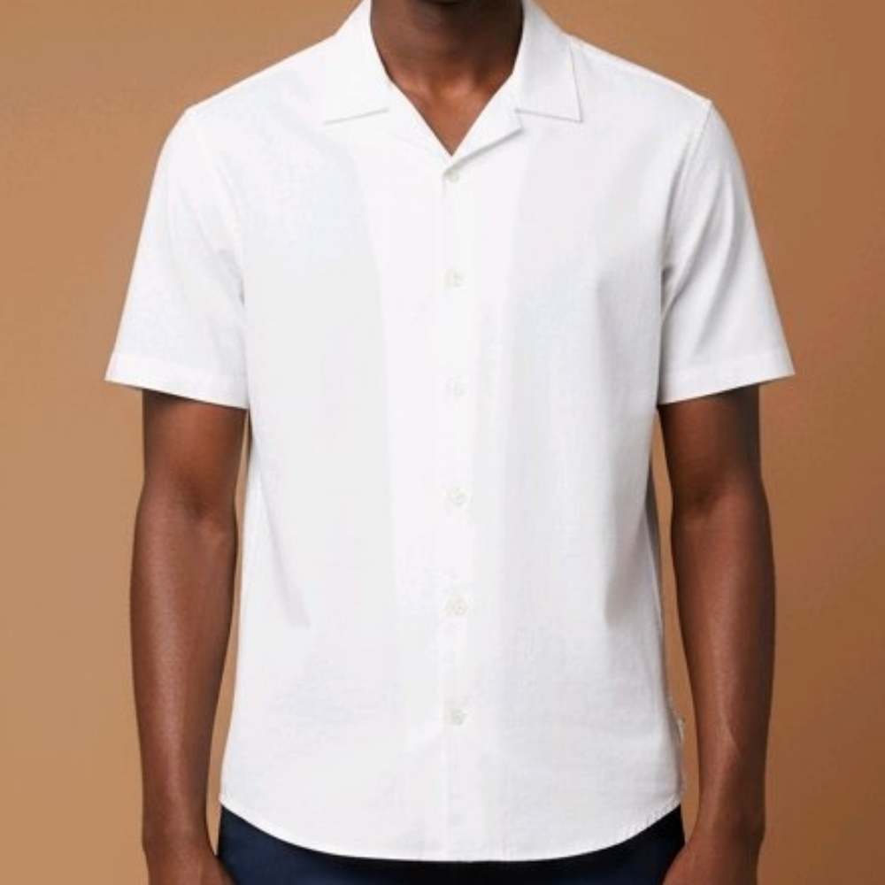 Runcati Men's Button Down Shirt, Short Sleeve White, Large Stretchy, Lightweight - Picture 8 of 10